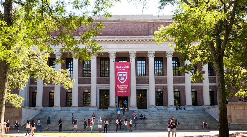 Building facade of Harvard Widener Library