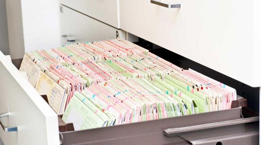 An open drawer full of file folders