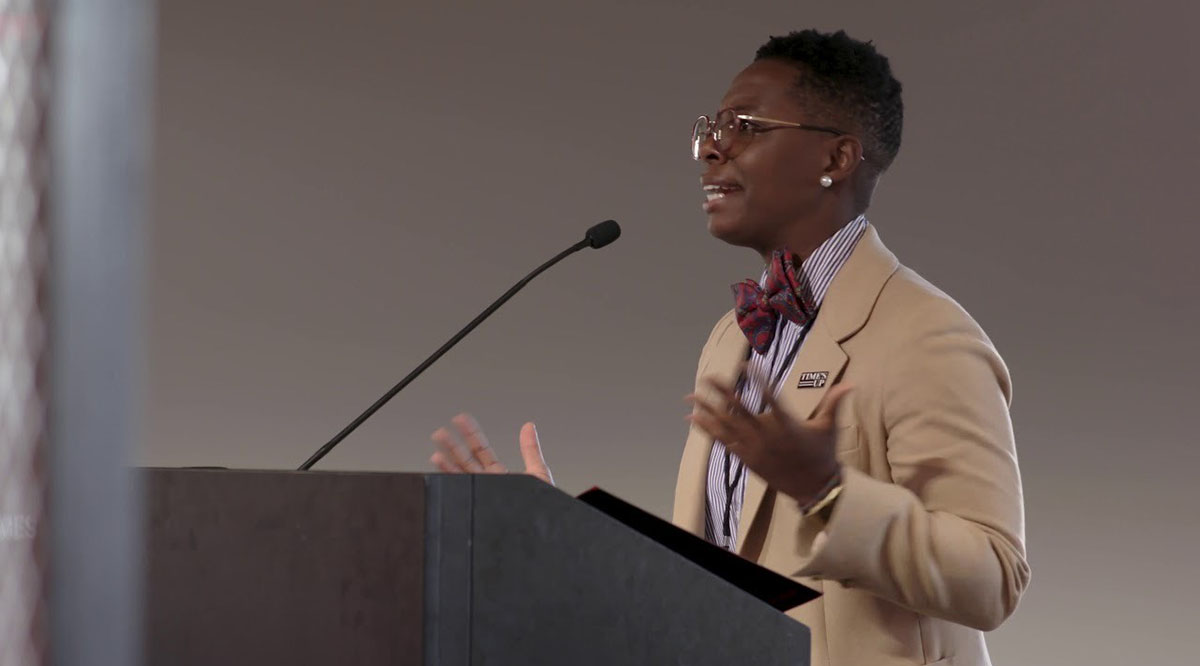 Kali Cyrus, MD, MPH, speaks on intersectionality in gender equity movements at the Time’s Up Convening on Pay Equity in September 2019