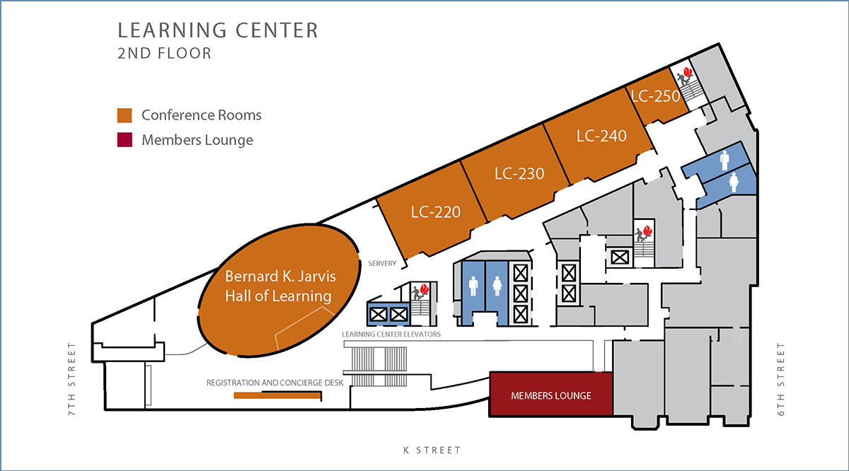 A floor plan of Learning Center's second floor showing location of conference rooms