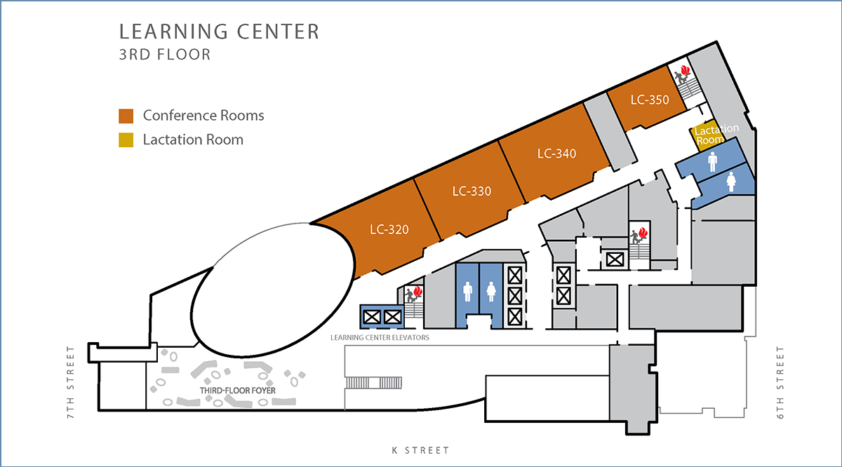 A floor plan of Learning Center's third floor showing location of conference rooms