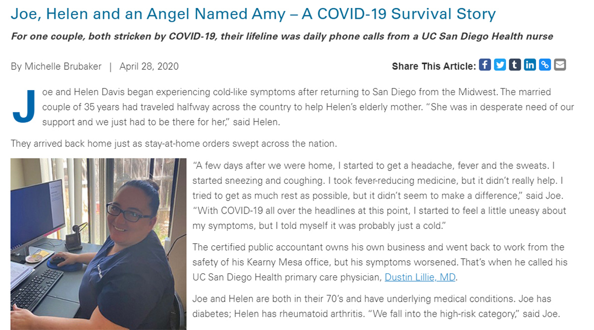 Joe, Helen and an Angel Named Amy – A COVID-19 Survival Story